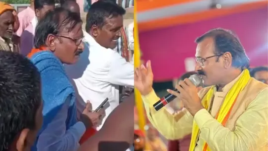 Bihar Bhagalpur BJP MLA Pawan Yadav viral video, youth asked question, MLA threatens saying "marenge... mijaaz halka ho jayega"