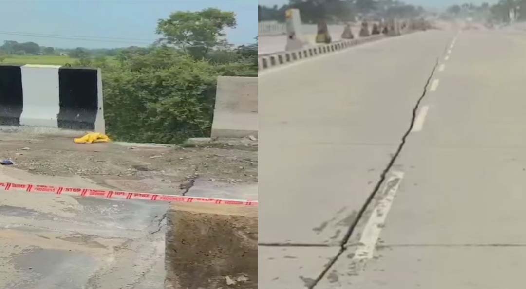 Damaged Singhrawan Chauparan flyover in Hazaribagh with broken pillars and potholes